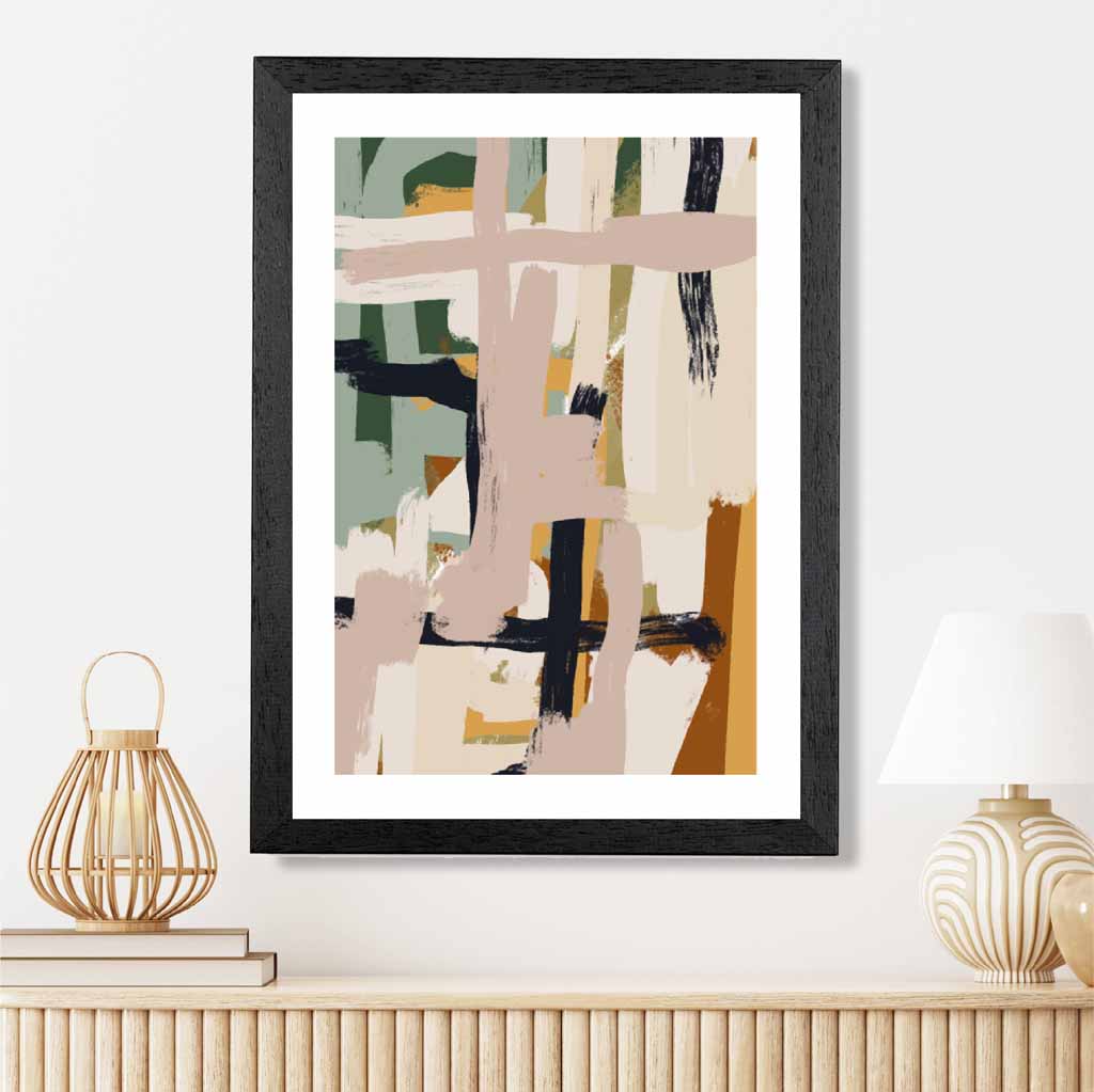 Abstract Painted Green, Beige Strokes No 2 Art Print | Wall Art Plaza