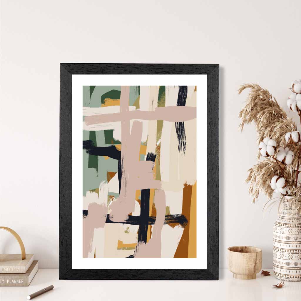 Abstract Painted Green, Beige Strokes No 2 Art Print | Wall Art Plaza