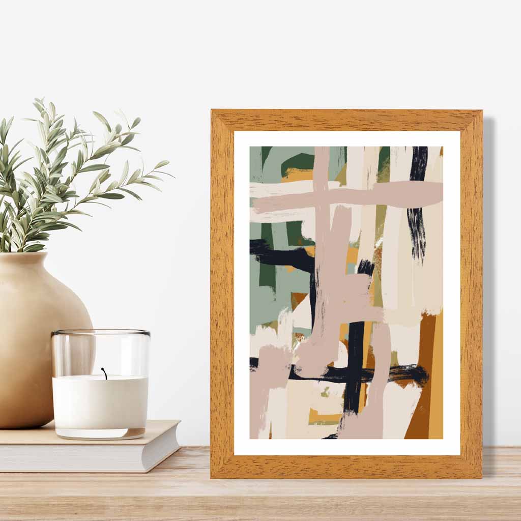 Abstract Painted Green, Beige Strokes No 2 Art Print | Wall Art Plaza