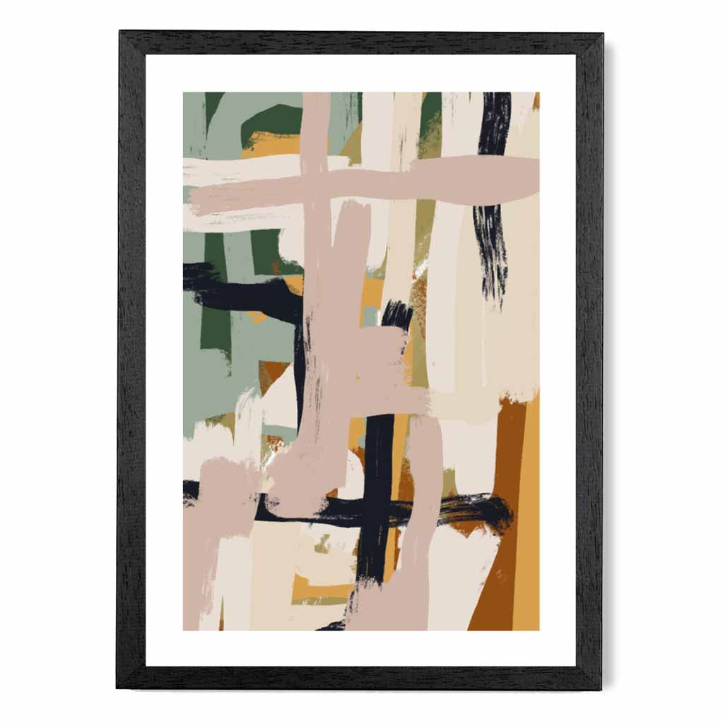 Abstract Painted Green, Beige Strokes No 2 Art Print | Wall Art Plaza