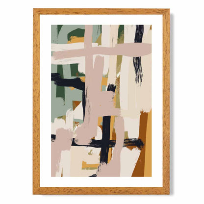 Abstract Painted Green, Beige Strokes No 2 Art Print | Wall Art Plaza