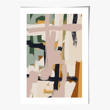 Abstract Painted Green, Beige Strokes No 2 Art Print | Wall Art Plaza