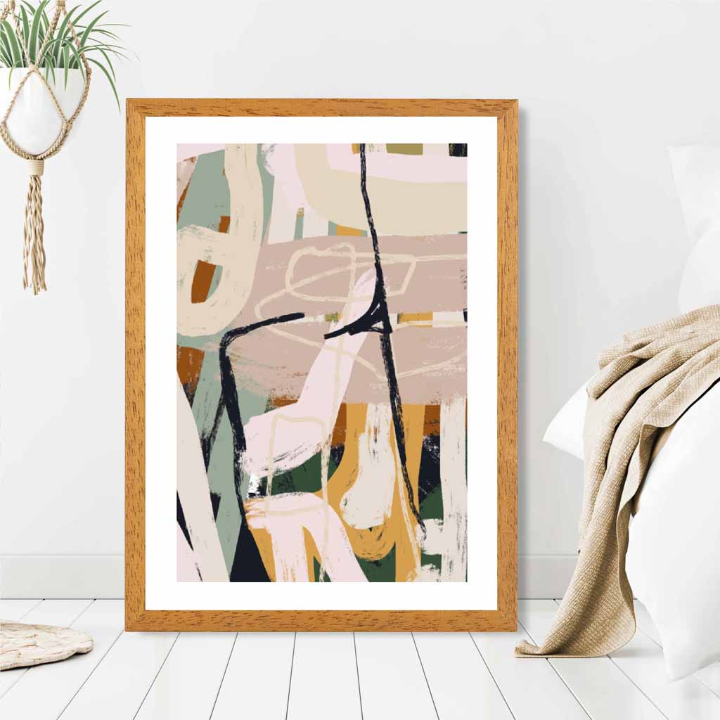 Abstract Painted Green, Beige Strokes No 3 Art Print | Wall Art Plaza