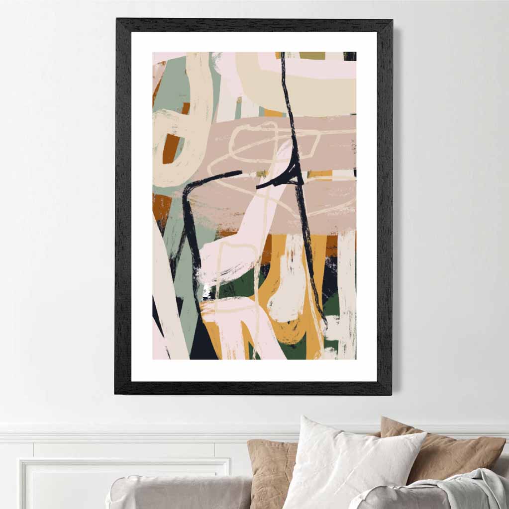 Abstract Painted Green, Beige Strokes No 3 Art Print | Wall Art Plaza