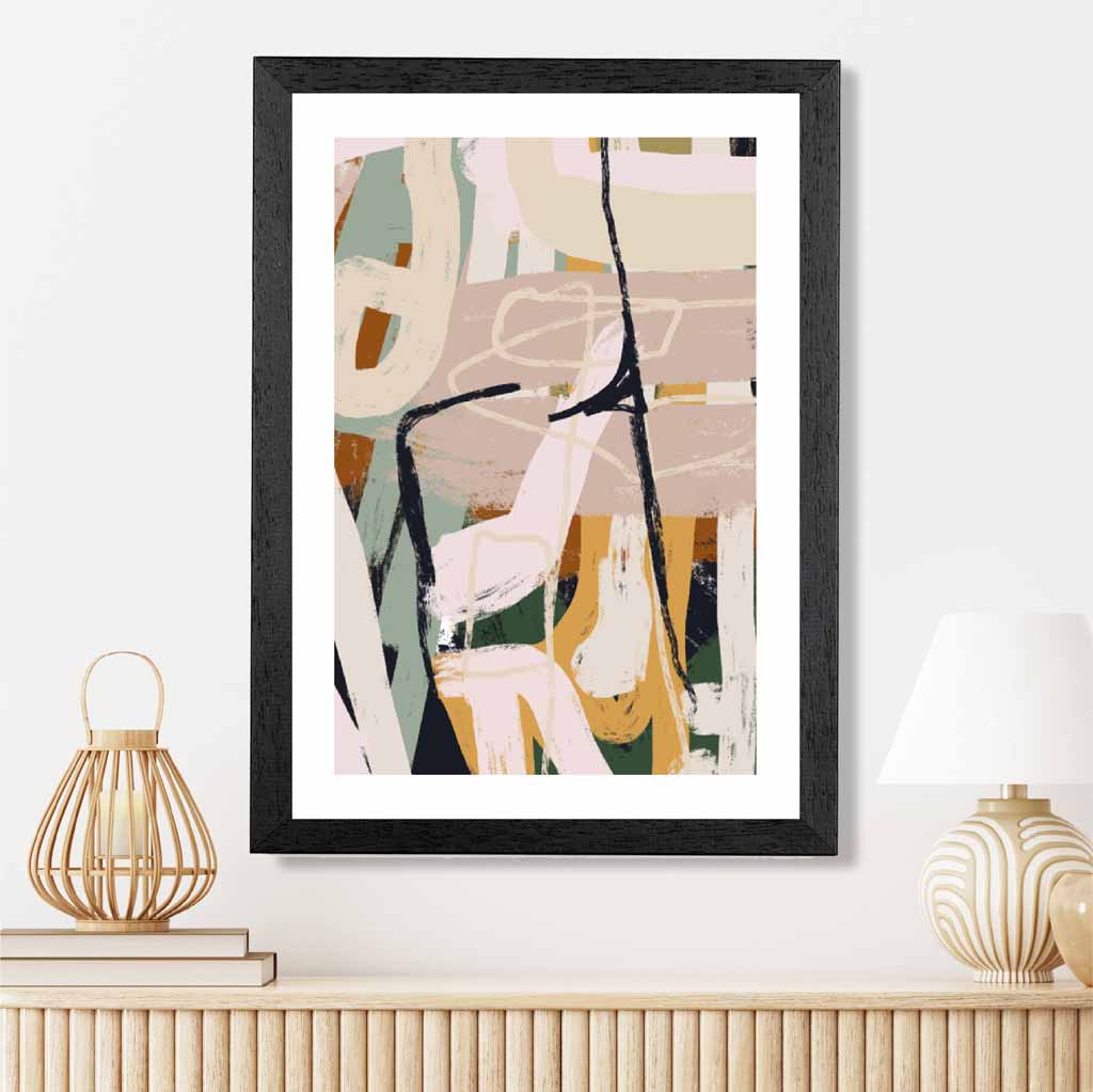 Abstract Painted Green, Beige Strokes No 3 Art Print | Wall Art Plaza