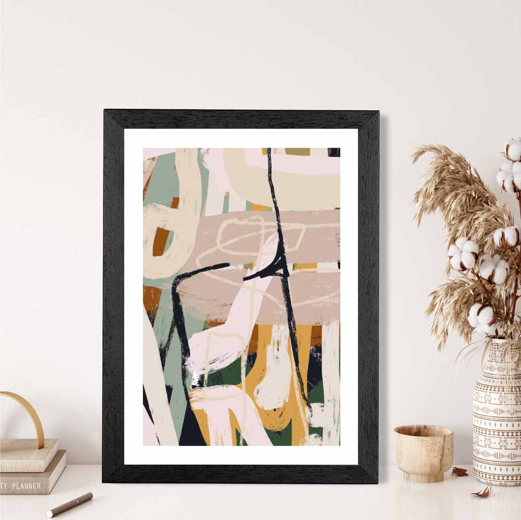 Abstract Painted Green, Beige Strokes No 3 Art Print | Wall Art Plaza