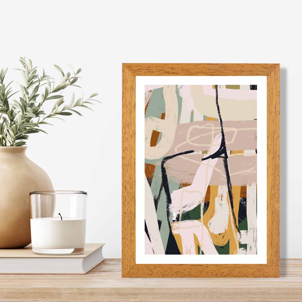 Abstract Painted Green, Beige Strokes No 3 Art Print | Wall Art Plaza