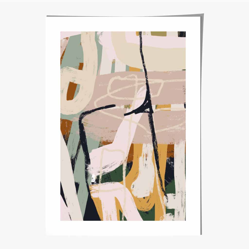 Abstract Painted Green, Beige Strokes No 3 Art Print | Wall Art Plaza