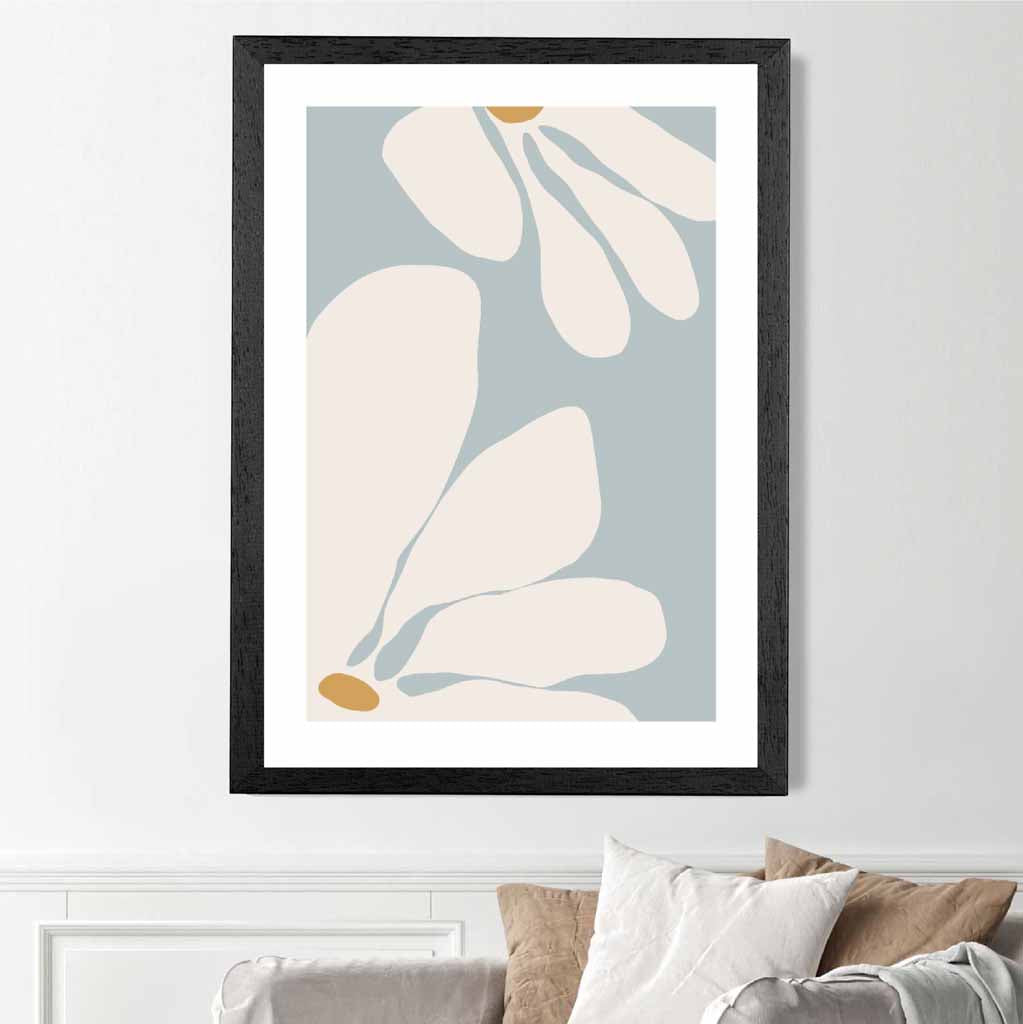 Boho Floral Blue, Ivory Flowers No 1 Art Print | Wall Art Plaza