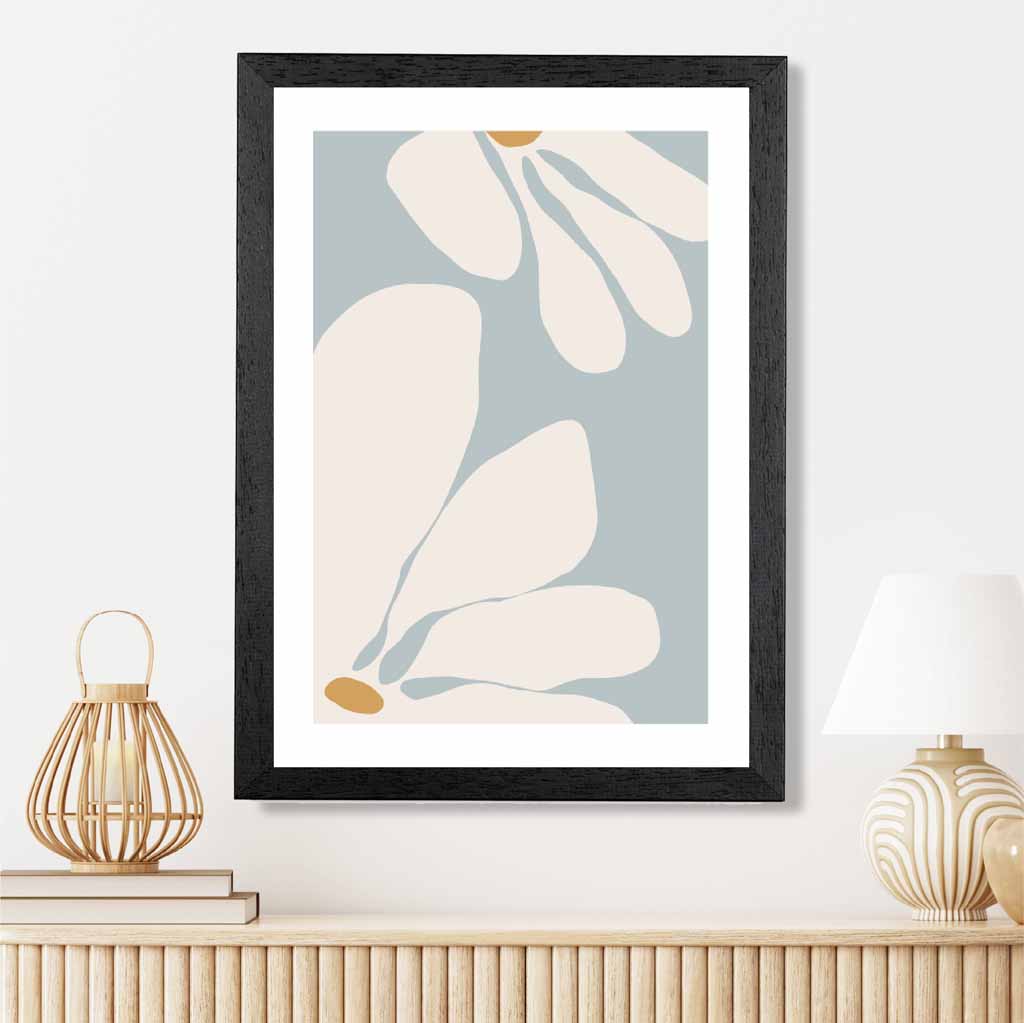 Boho Floral Blue, Ivory Flowers No 1 Art Print | Wall Art Plaza