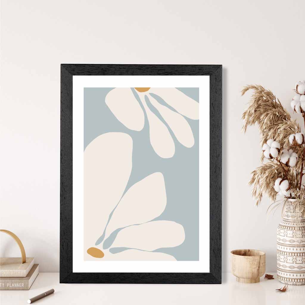 Boho Floral Blue, Ivory Flowers No 1 Art Print | Wall Art Plaza