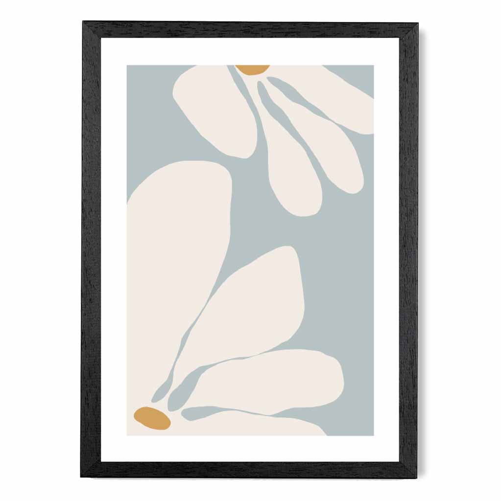 Boho Floral Blue, Ivory Flowers No 1 Art Print | Wall Art Plaza