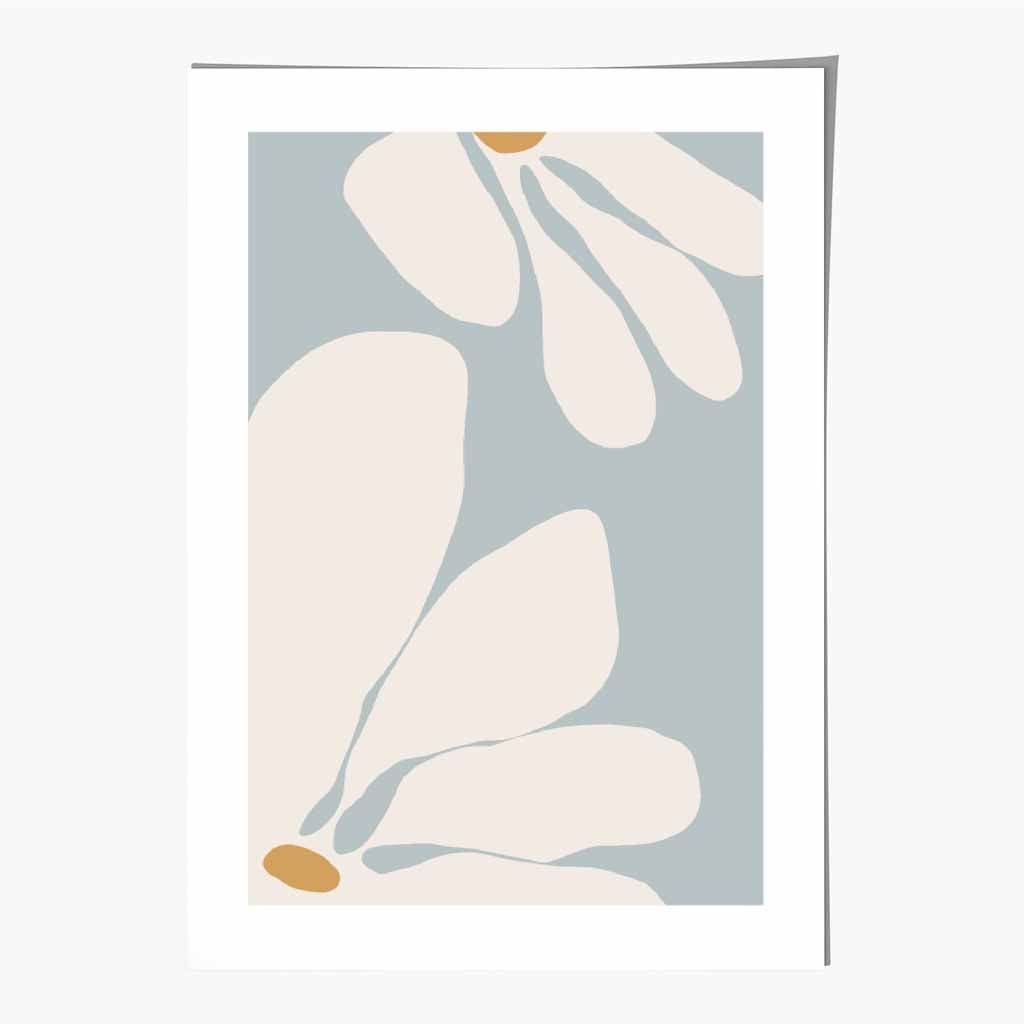 Boho Floral Blue, Ivory Flowers No 1 Art Print | Wall Art Plaza