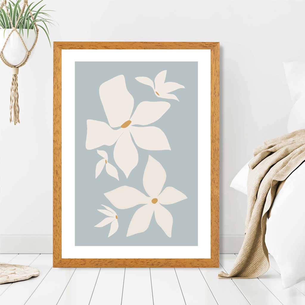 Boho Floral Blue, Ivory Flowers No 3 Art Print | Wall Art Plaza