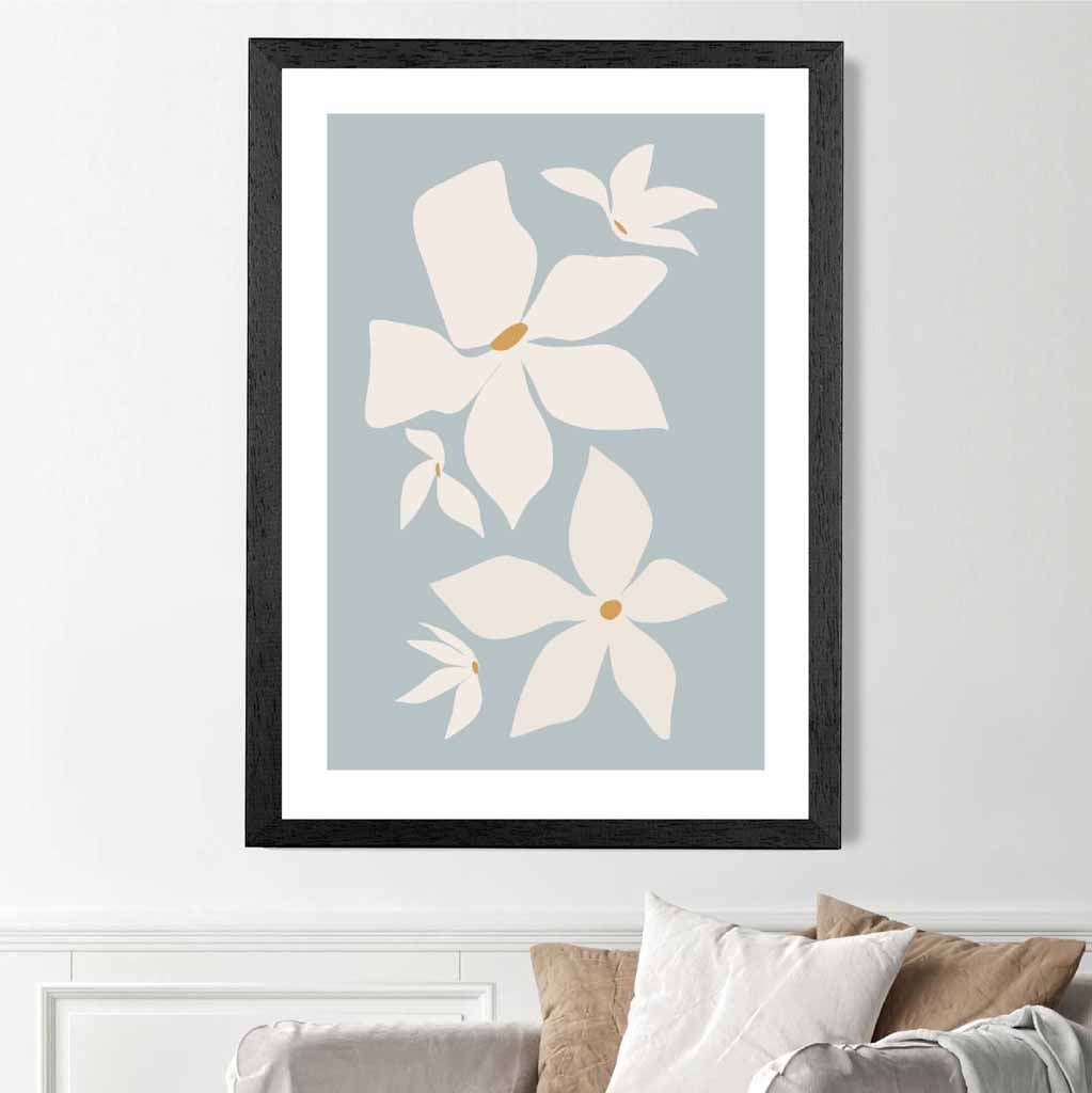 Boho Floral Blue, Ivory Flowers No 3 Art Print | Wall Art Plaza