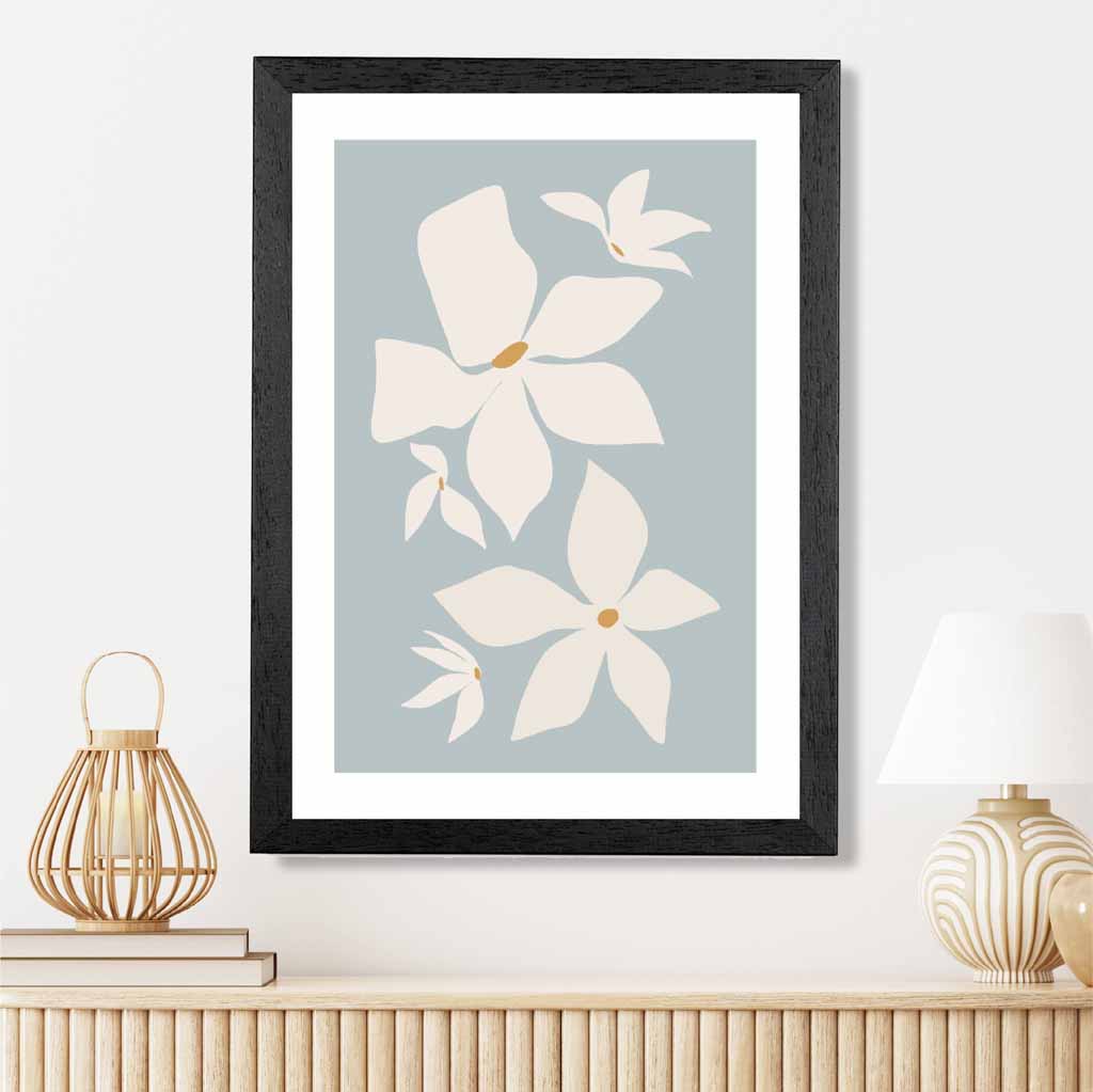 Boho Floral Blue, Ivory Flowers No 3 Art Print | Wall Art Plaza