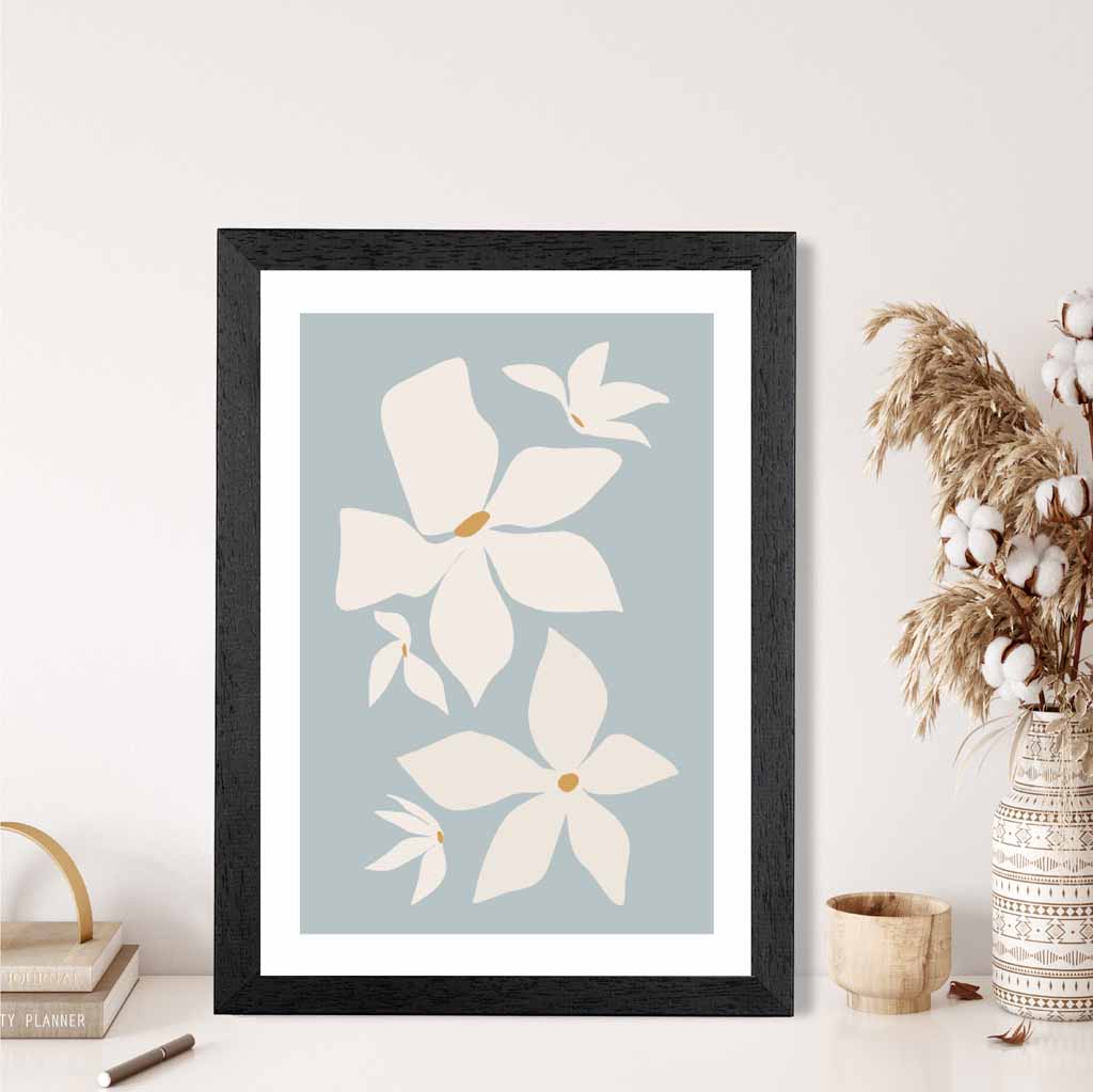 Boho Floral Blue, Ivory Flowers No 3 Art Print | Wall Art Plaza