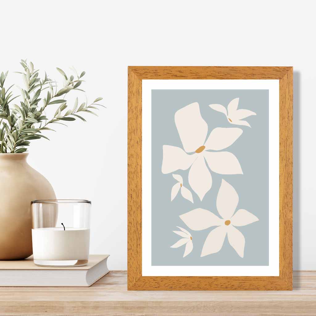 Boho Floral Blue, Ivory Flowers No 3 Art Print | Wall Art Plaza