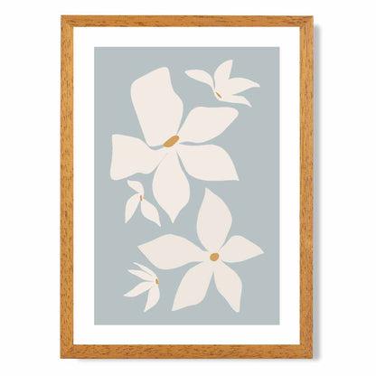 Boho Floral Blue, Ivory Flowers No 3 Art Print | Wall Art Plaza