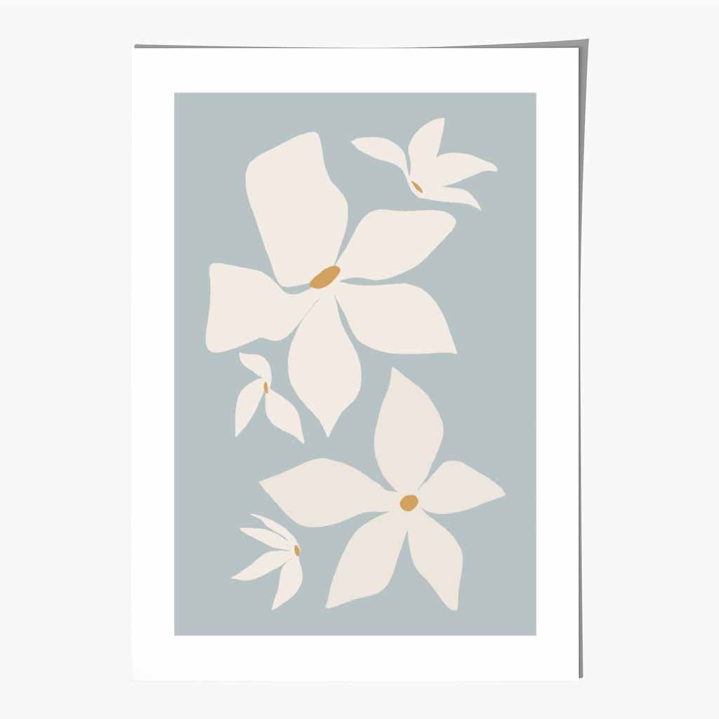 Boho Floral Blue, Ivory Flowers No 3 Art Print | Wall Art Plaza