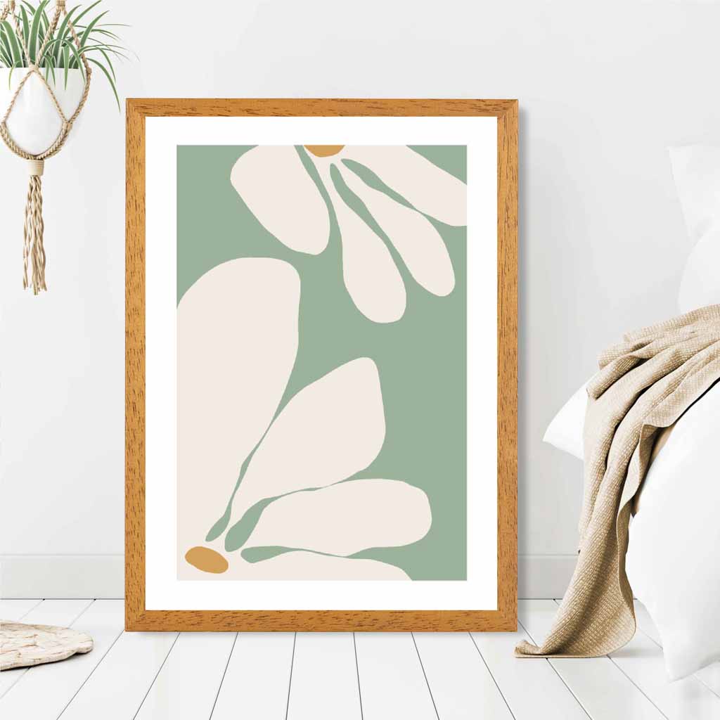 Boho Floral Green, Ivory Flowers No 1 Art Print | Wall Art Plaza