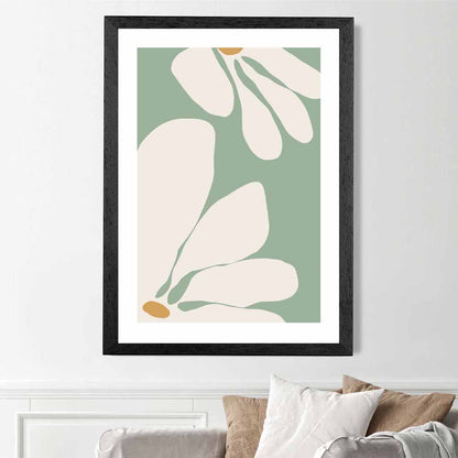 Boho Floral Green, Ivory Flowers No 1 Art Print | Wall Art Plaza