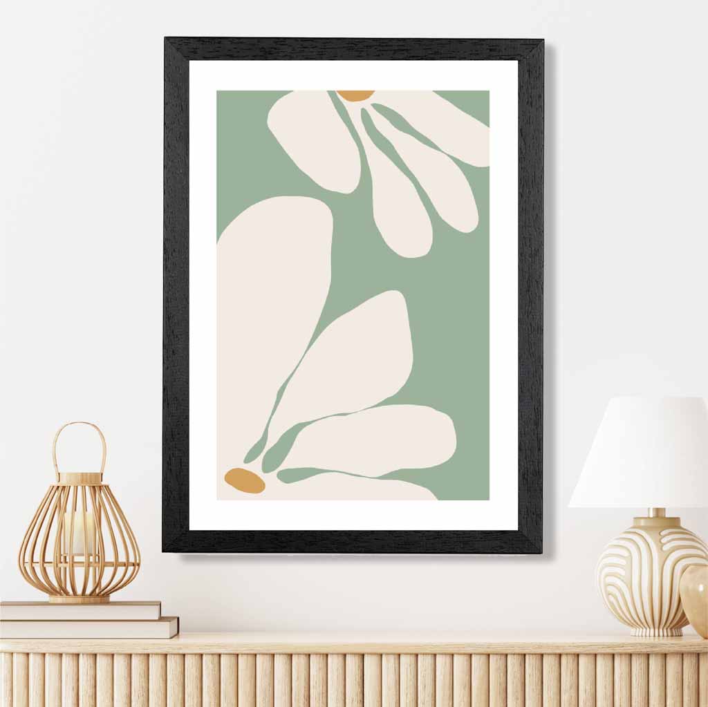 Boho Floral Green, Ivory Flowers No 1 Art Print | Wall Art Plaza