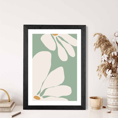 Boho Floral Green, Ivory Flowers No 1 Art Print | Wall Art Plaza