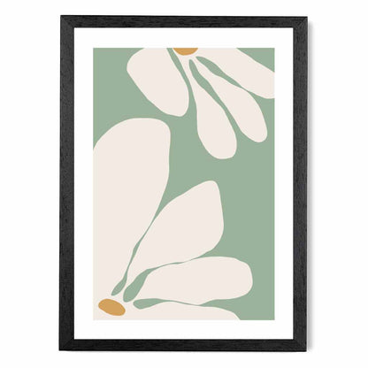 Boho Floral Green, Ivory Flowers No 1 Art Print | Wall Art Plaza