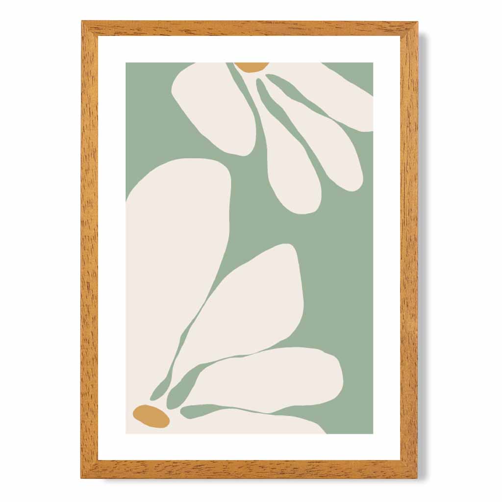 Boho Floral Green, Ivory Flowers No 1 Art Print | Wall Art Plaza