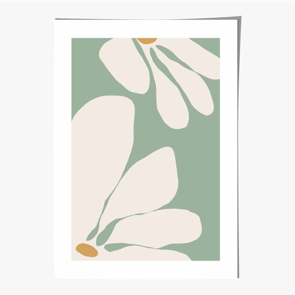 Boho Floral Green, Ivory Flowers No 1 Art Print | Wall Art Plaza