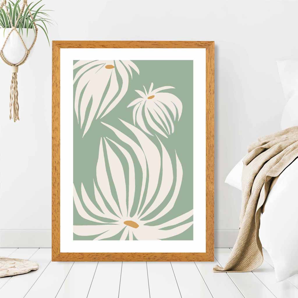 Boho Floral Green, Ivory Flowers No 2 Art Print | Wall Art Plaza