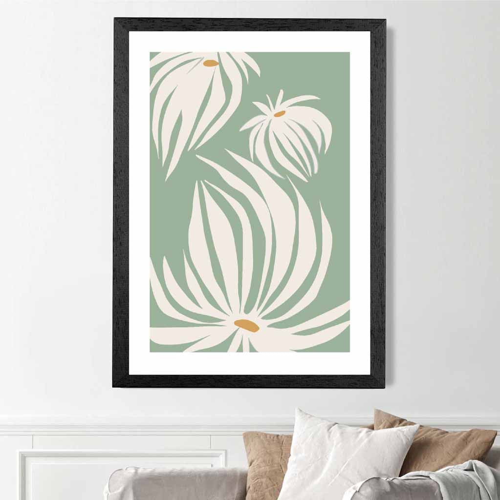 Boho Floral Green, Ivory Flowers No 2 Art Print | Wall Art Plaza