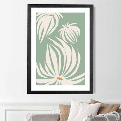 Boho Floral Green, Ivory Flowers No 2 Art Print | Wall Art Plaza