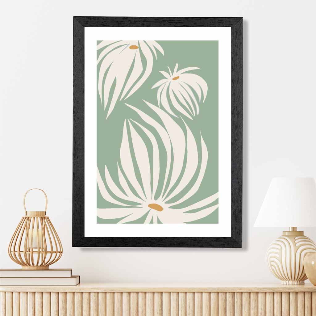 Boho Floral Green, Ivory Flowers No 2 Art Print | Wall Art Plaza
