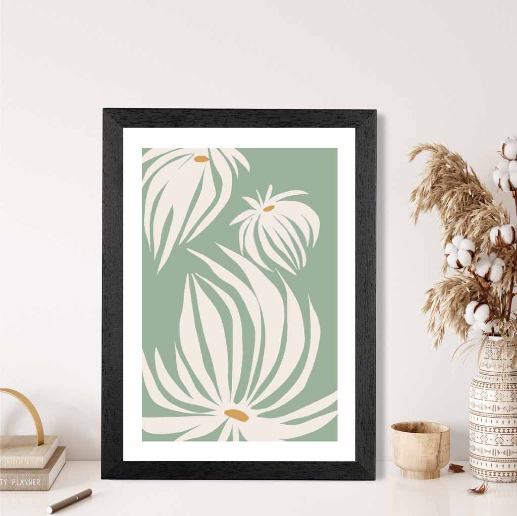 Boho Floral Green, Ivory Flowers No 2 Art Print | Wall Art Plaza