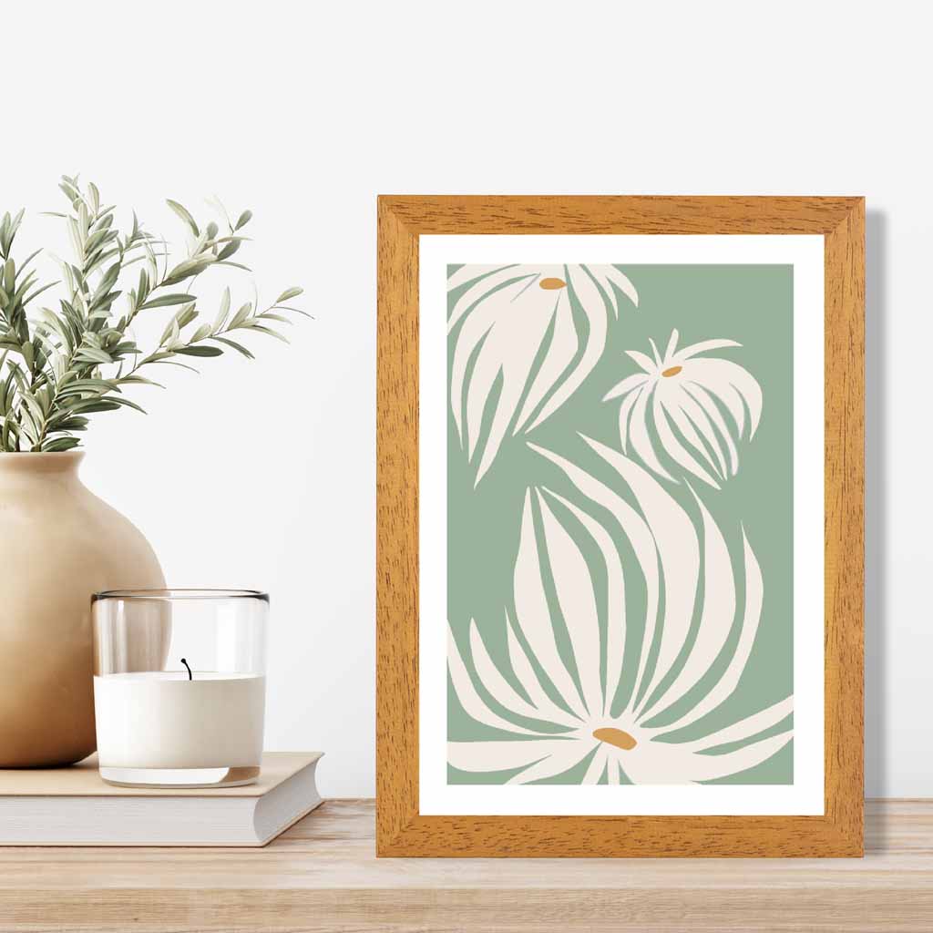 Boho Floral Green, Ivory Flowers No 2 Art Print | Wall Art Plaza