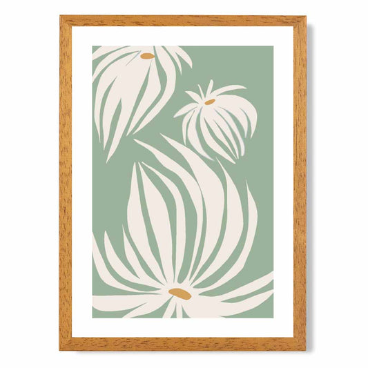 Boho Floral Green, Ivory Flowers No 2 Art Print | Wall Art Plaza