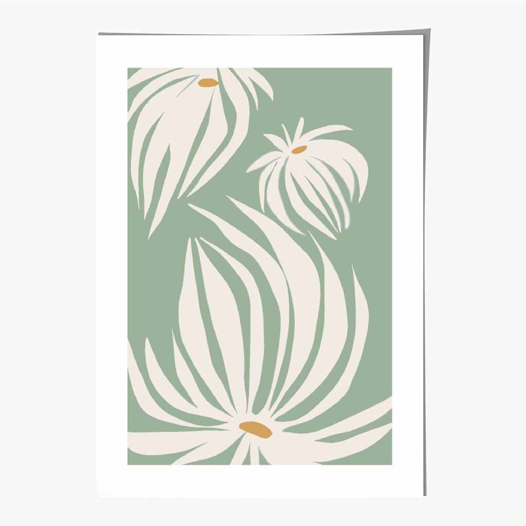 Boho Floral Green, Ivory Flowers No 2 Art Print | Wall Art Plaza