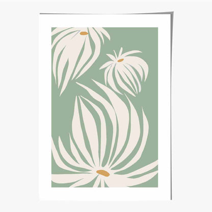 Boho Floral Green, Ivory Flowers No 2 Art Print | Wall Art Plaza