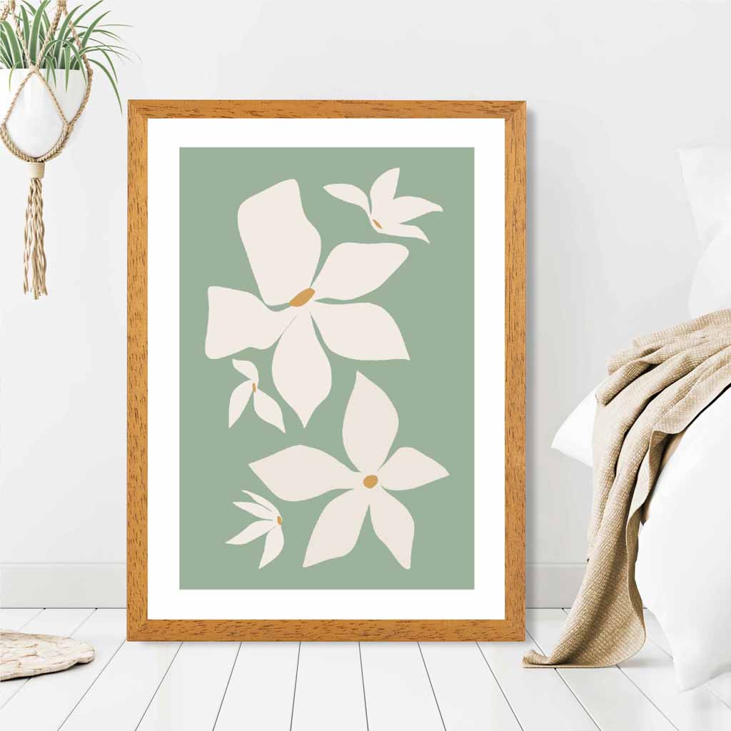 Boho Floral Green, Ivory Flowers No 3 Art Print | Wall Art Plaza