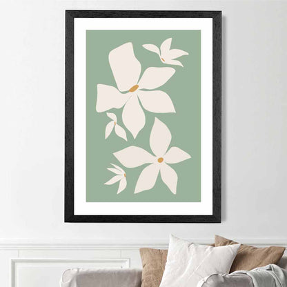 Boho Floral Green, Ivory Flowers No 3 Art Print | Wall Art Plaza