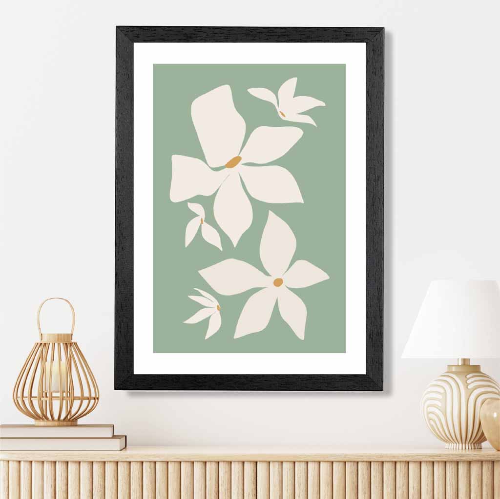 Boho Floral Green, Ivory Flowers No 3 Art Print | Wall Art Plaza