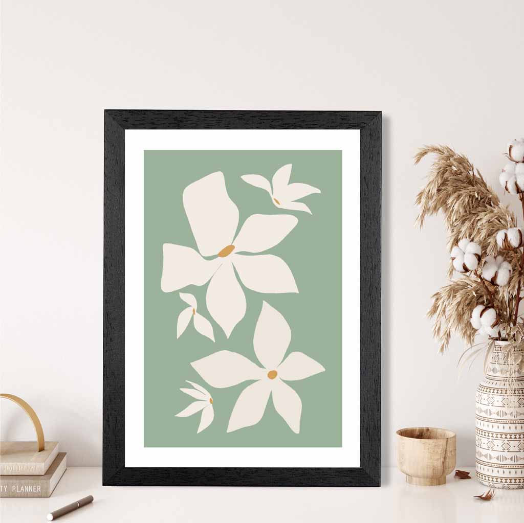 Boho Floral Green, Ivory Flowers No 3 Art Print | Wall Art Plaza