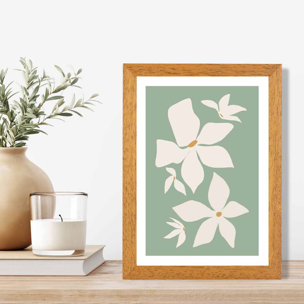 Boho Floral Green, Ivory Flowers No 3 Art Print | Wall Art Plaza