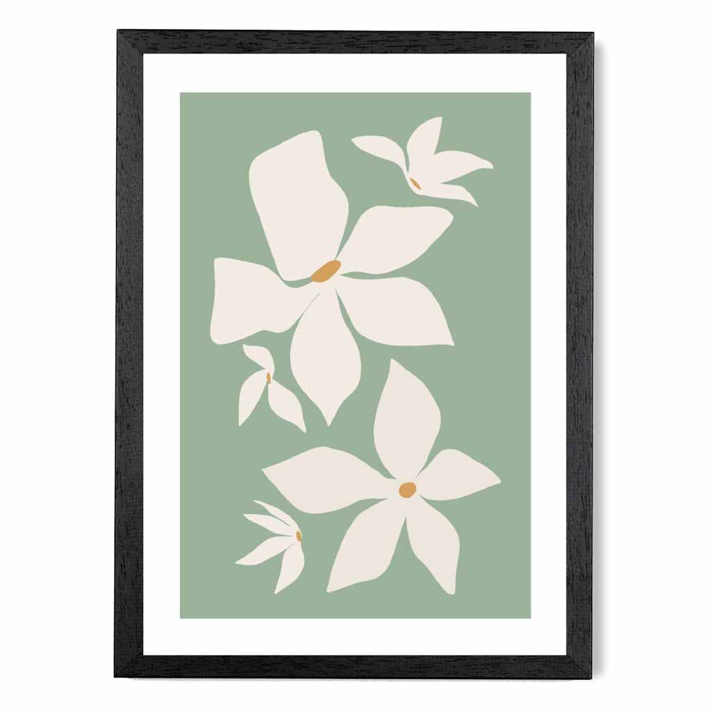 Boho Floral Green, Ivory Flowers No 3 Art Print | Wall Art Plaza