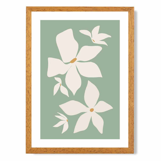 Boho Floral Green, Ivory Flowers No 3 Art Print | Wall Art Plaza