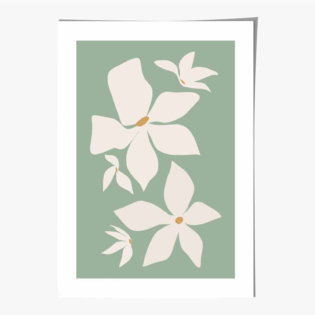 Boho Floral Green, Ivory Flowers No 3 Art Print | Wall Art Plaza