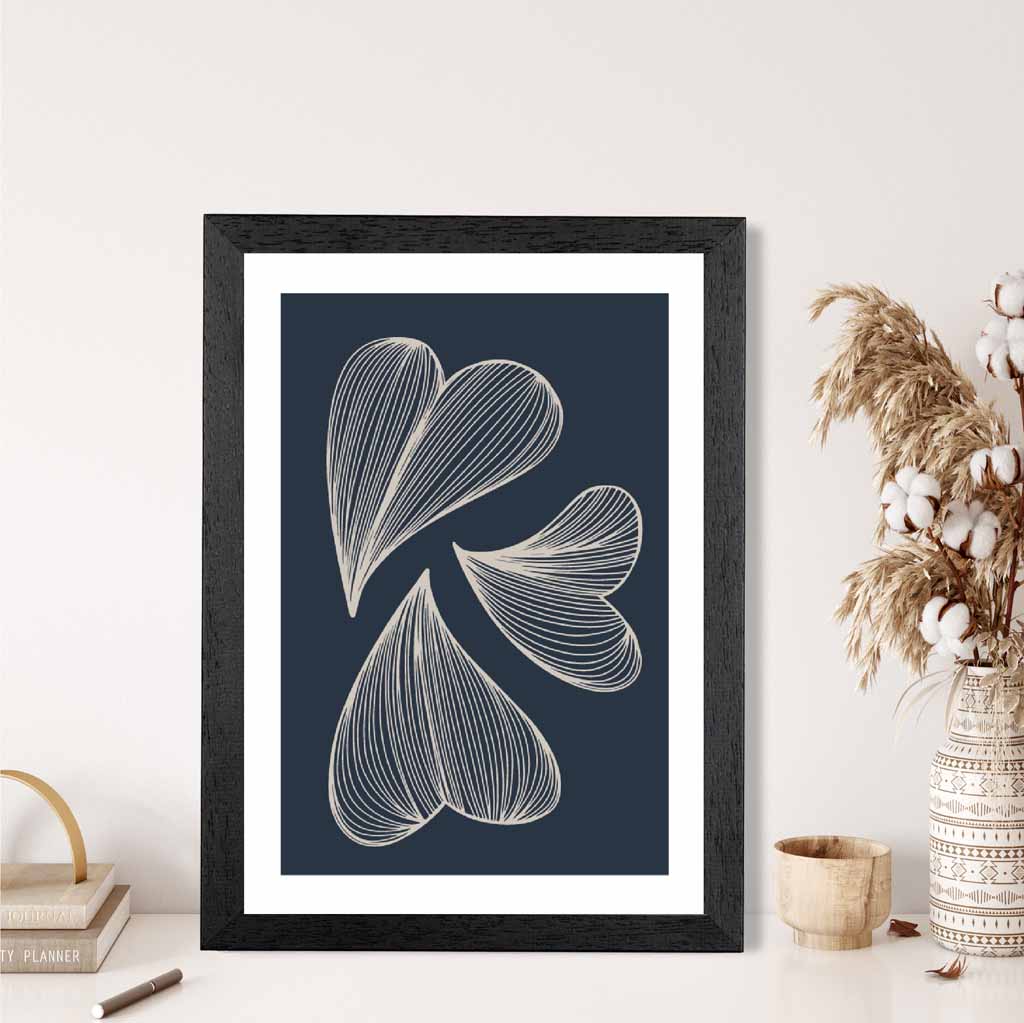 Modern Sketch Navy, Beige Floral No 2 Art Print | Wall Art Plaza