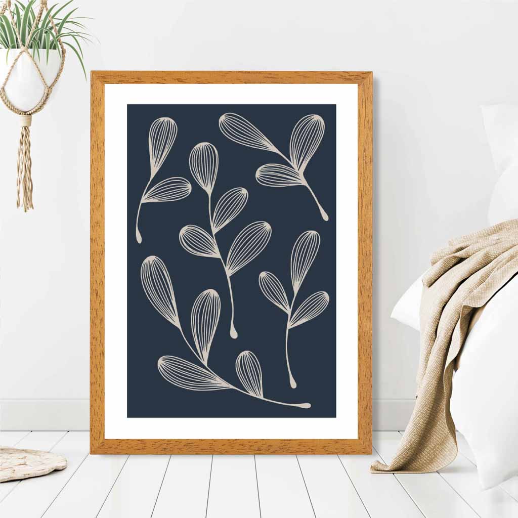 Modern Sketch Navy, Beige Floral No 3 Art Print | Wall Art Plaza